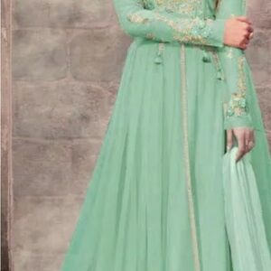 Embroidered Net Abaya Style  in  Blue / Green